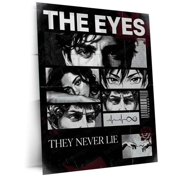 Quote Metal Poster | The Eyes – They Never Lie Metal Frame Truth, Intuition & Unspoken Reality Psychological Quote Wall Art | Dark Minimal Mindset Metal Poster