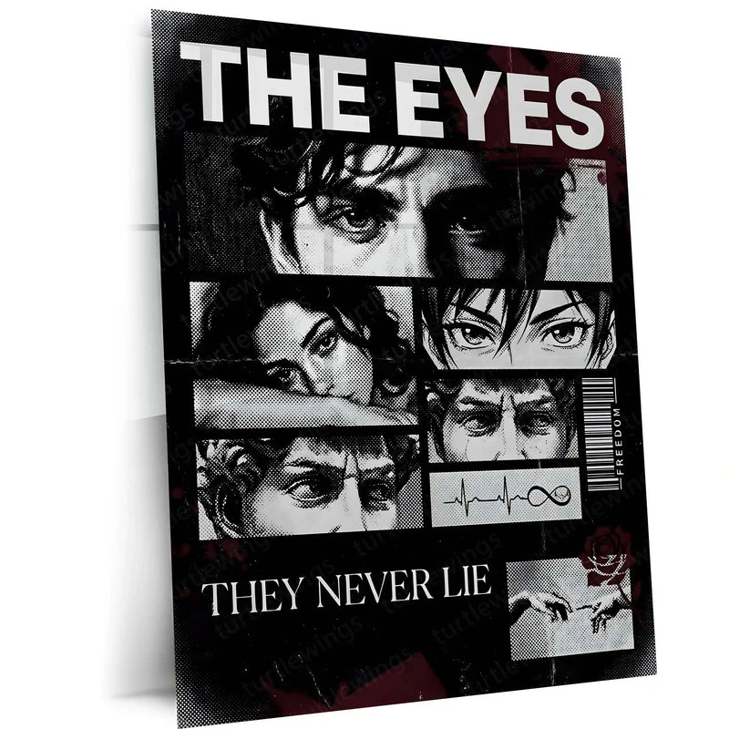 Quote Metal Poster | The Eyes – They Never Lie Metal Frame Truth, Intuition & Unspoken Reality Psychological Quote Wall Art | Dark Minimal Mindset Metal Poster - TURTLEWINGS 