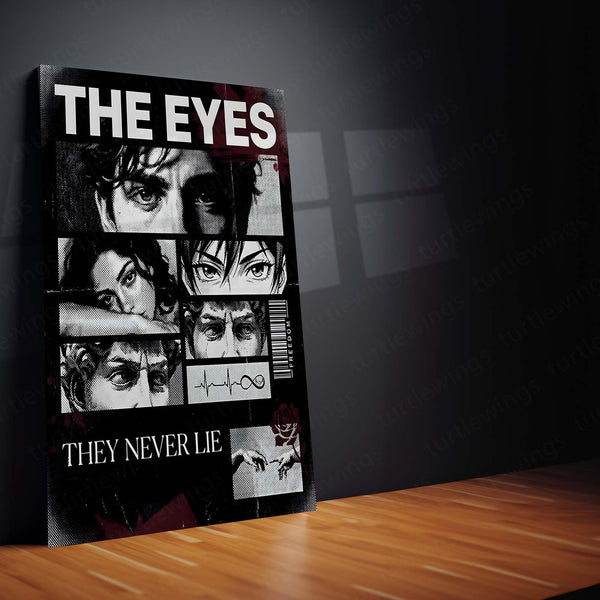Quote Metal Poster | The Eyes – They Never Lie Metal Frame Truth, Intuition & Unspoken Reality Psychological Quote Wall Art | Dark Minimal Mindset Metal Poster