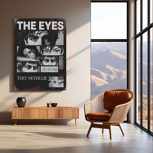 Quote Metal Poster | The Eyes – They Never Lie Metal Frame Truth, Intuition & Unspoken Reality Psychological Quote Wall Art | Dark Minimal Mindset Metal Poster
