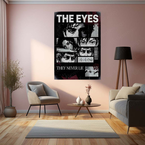 Quote Metal Poster | The Eyes – They Never Lie Metal Frame Truth, Intuition & Unspoken Reality Psychological Quote Wall Art | Dark Minimal Mindset Metal Poster