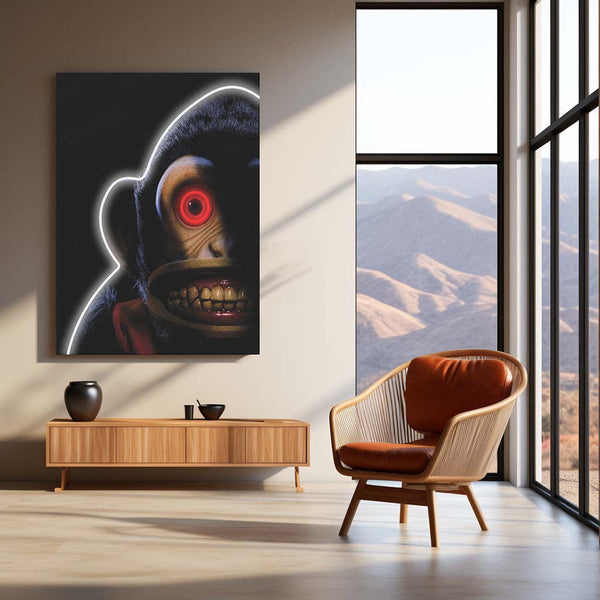 Evil Monkey Neon LED Frame | Horror Aesthetic Wall Art | Dark Creepy Glow Design