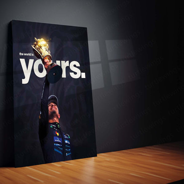 Quote Metal Poster | Lando Norris – The World Is Yours Metal Frame Victory Mindset & Next-Gen Champion Energy Wall Art | Formula 1 Triumph Metal Poster