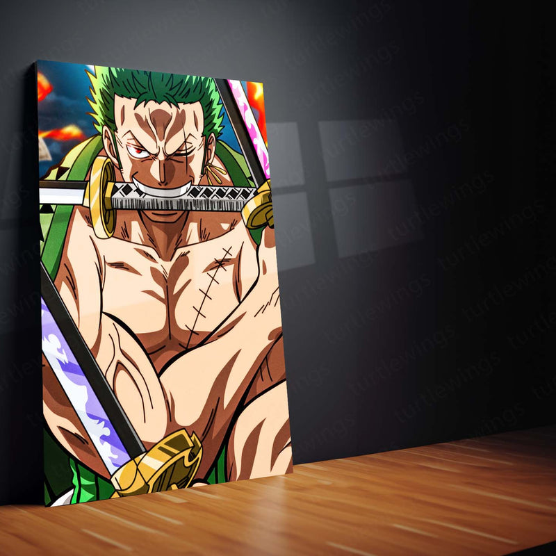 Anime Metal Poster Set of 3 | Roronoa Zoro Three Sword Style One Piece Triptych Wall Art