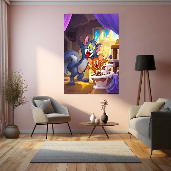 Anime Metal Poster |Tom and Jerry Metal Poster | Classic Cartoon Wall Art | Vintage Animation Decor - TURTLEWINGS 