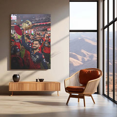 Cricket Metal Poster |🔥 Virat Kohli RCB Wins IPL Trophy 2025 – Historic Victory Metal Poster | Champion’s Wall Art 02