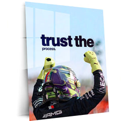 Quote Metal Poster | Lewis Hamilton – Trust the Process Metal Frame Patience, Consistency & Championship Mindset Wall Art | Elite Focus Quote Metal Poster