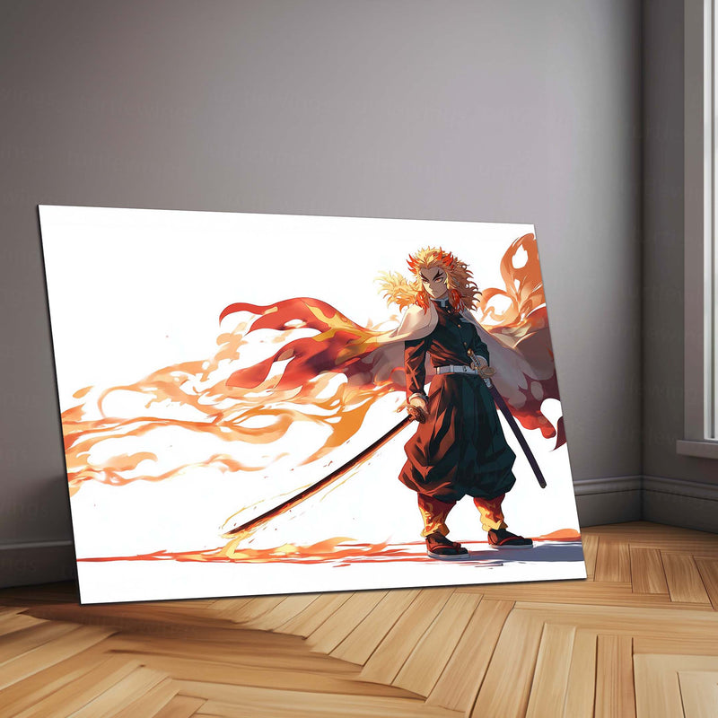 Kyojuro – Full Body Anime Style Metal Frame | Rengoku Flame Hashira Wall Art | Demon Slayer Poster for Otakus - TURTLEWINGS 