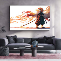 Kyojuro – Full Body Anime Style Metal Frame | Rengoku Flame Hashira Wall Art | Demon Slayer Poster for Otakus - TURTLEWINGS 