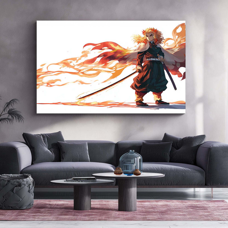 Kyojuro – Full Body Anime Style Metal Frame | Rengoku Flame Hashira Wall Art | Demon Slayer Poster for Otakus - TURTLEWINGS 