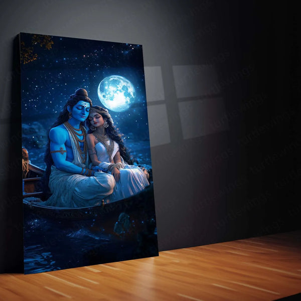 Spiritual Metal Poster | Lord Shiv Parvati Metal Poster | Divine Couple Wall Art | Spiritual Decor for Home & Temple 03 - TURTLEWINGS 