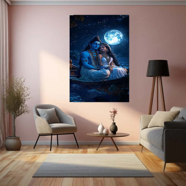 Spiritual Metal Poster | Lord Shiv Parvati Metal Poster | Divine Couple Wall Art | Spiritual Decor for Home & Temple 03 - TURTLEWINGS 