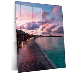 Destination Sea Resort Bungalows Metal Poster | Tropical Getaway Wall Art | Dream Vacation Decor - TURTLEWINGS 