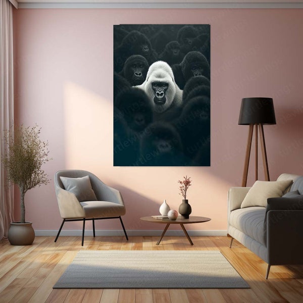 White Gorilla Metal Frame – Standing Alone Poster Art - TURTLEWINGS 