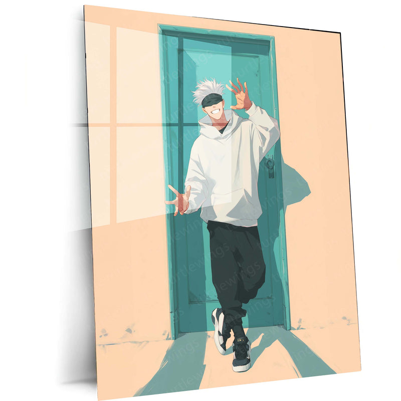 Gojo Satoru Illustrated Metal Frame – Jujutsu Kaisen Anime Poster | Six Eyes Sorcerer Wall Art | Otaku-Grade Room Decor - TURTLEWINGS 