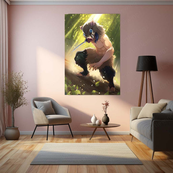 Inosuke Hashibira Metal Frame – Demon Slayer Poster | Boar Mask Slayer Wall Art | Wild Anime Decor for Kimetsu no Yaiba Fans - TURTLEWINGS 