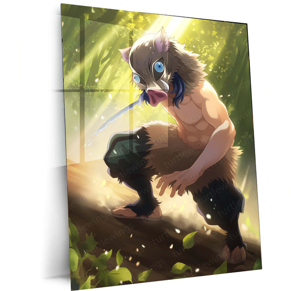 Inosuke Hashibira Metal Frame – Demon Slayer Poster | Boar Mask Slayer Wall Art | Wild Anime Decor for Kimetsu no Yaiba Fans - TURTLEWINGS 