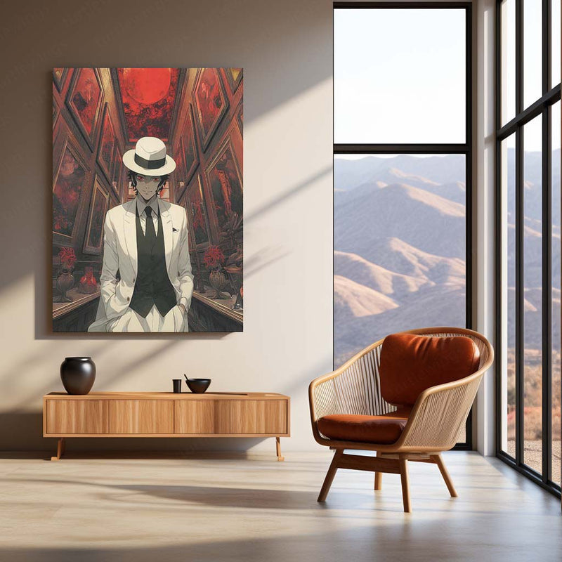 Muzan Kibutsuji Metal Frame – Demon Slayer Poster | Elegant Villain in Mirror Hallway | Dark Anime Decor for Kimetsu no Yaiba Fans - TURTLEWINGS 