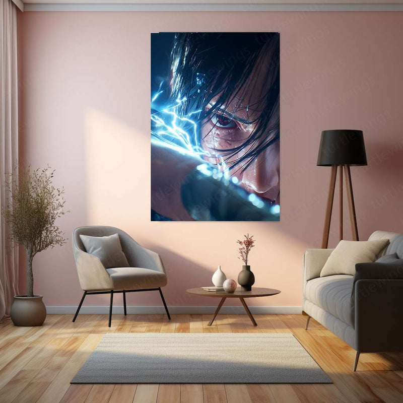 Sasuke Uchiha Metal Frame – Naruto Anime Poster | Sharingan Power Wall Art | Dark Hero Decor for True Shinobi Fans - TURTLEWINGS 