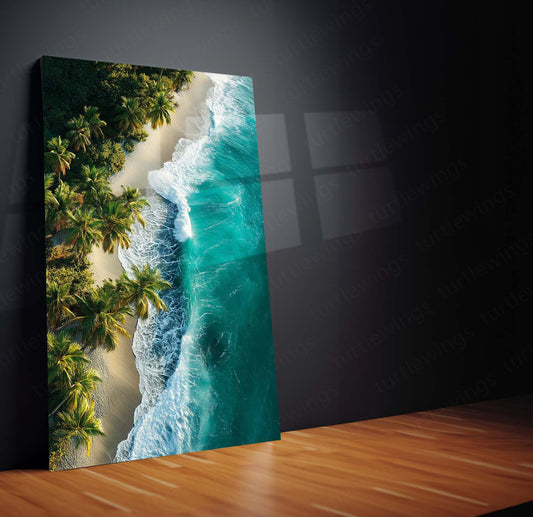 Nature with Beach Metal Poster | Tranquil Coastal Wall Art | Ocean & Palm Tree Decor