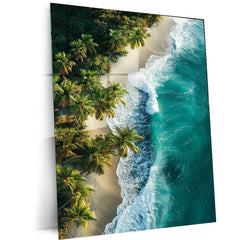 Nature with Beach Metal Poster | Tranquil Coastal Wall Art | Ocean & Palm Tree Decor