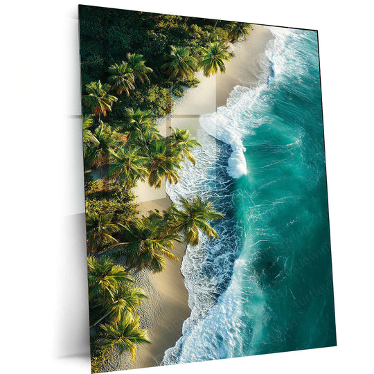 Nature with Beach Metal Poster | Tranquil Coastal Wall Art | Ocean & Palm Tree Decor