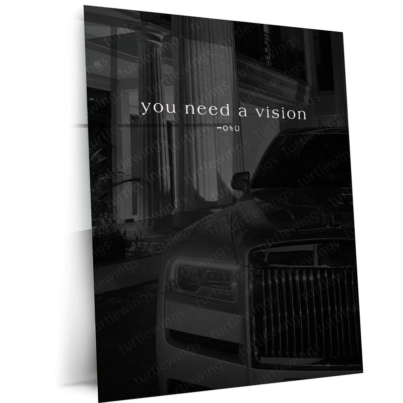 Quote Metal Poster | You Need a Vision Motivational Metal Poster | Luxury Success, Ambition & Goal Setting Wall Art | Black &