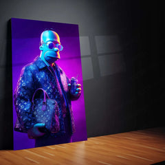 Homer Simpson in Louis Vuitton Metal Poster | Purple Drip Pop Art Wall Decor | Streetwear Meets Cartoon - TURTLEWINGS 