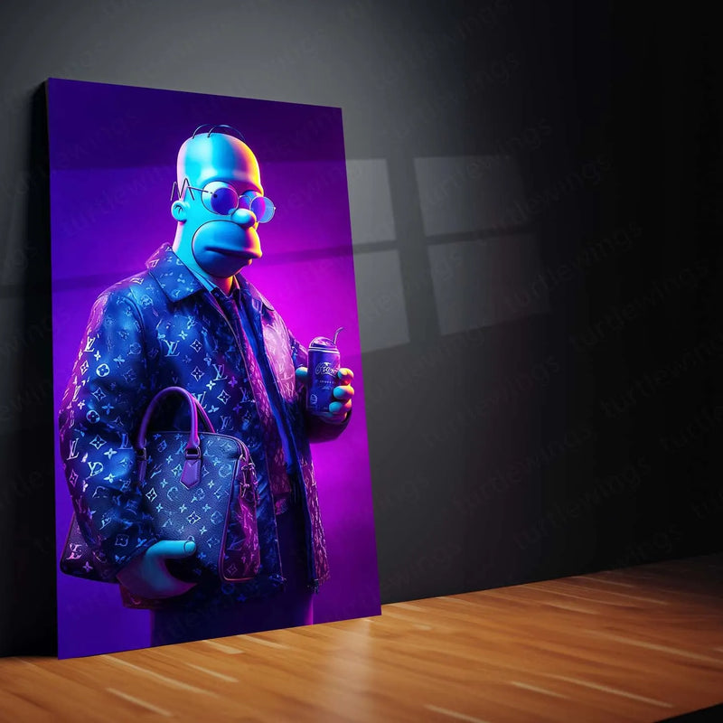 Homer Simpson in Louis Vuitton Metal Poster | Purple Drip Pop Art Wall Decor | Streetwear Meets Cartoon - TURTLEWINGS 