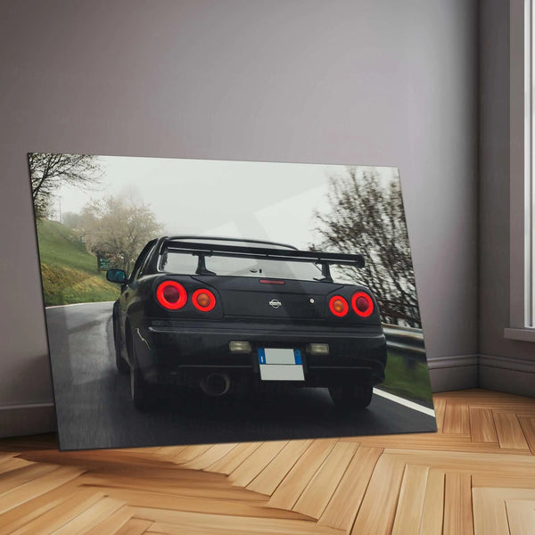 LED | 🏁 Nissan Skyline GT-R R34 Neon LED Metal Poster | JDM Legend Wall Art | Street Racer Glow Decor 01