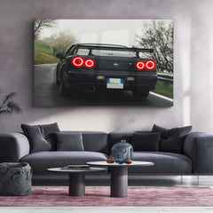LED | 🏁 Nissan Skyline GT-R R34 Neon LED Metal Poster | JDM Legend Wall Art | Street Racer Glow Decor 01