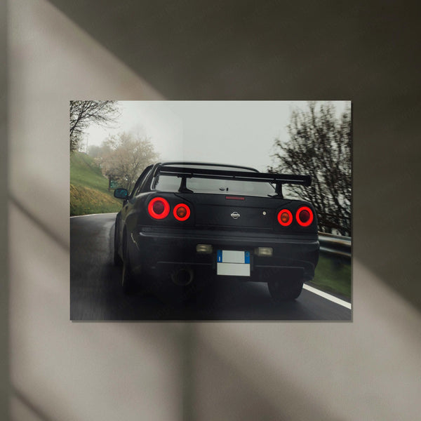 LED | 🏁 Nissan Skyline GT-R R34 Neon LED Metal Poster | JDM Legend Wall Art | Street Racer Glow Decor 01