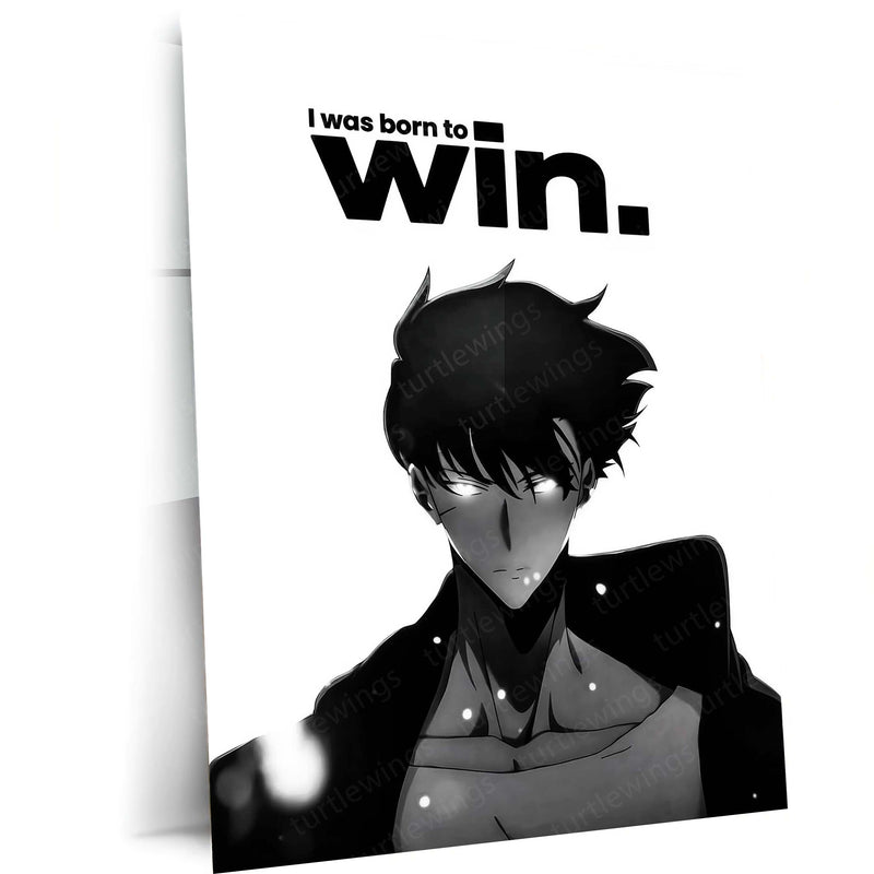 Anime Metal Poster | Sung Jin-Woo – Born To Win Metal Poster Solo Leveling Inspired Wall Art | Victory Mindset Anime Metal Frame