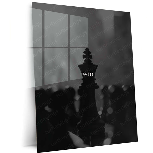 Quote Metal Poster | Win Chess Motivational Metal Poster | Strategy, Success & Winning Mindset Wall Art | Black & White Metal