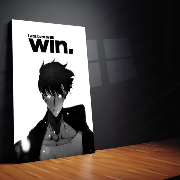 Anime Metal Poster | Sung Jin-Woo – Born To Win Metal Poster Solo Leveling Inspired Wall Art | Victory Mindset Anime Metal Frame