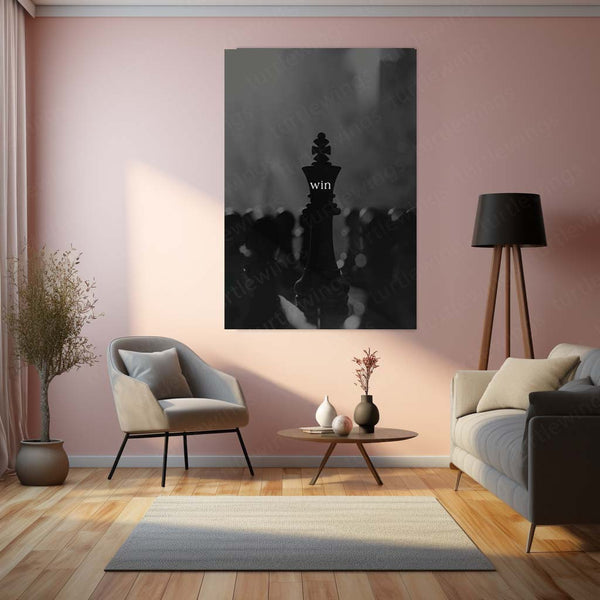 Quote Metal Poster | Win Chess Motivational Metal Poster | Strategy, Success & Winning Mindset Wall Art | Black & White Metal