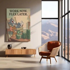 Quote Metal Poster | Work Now, Flex Later | Hustle Motivation Wall Art | Success & Hard Work Cartoon Metal - TURTLEWINGS 