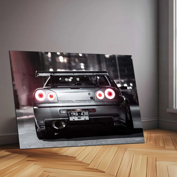 LED | 🏁 Nissan Skyline GT-R R34 Neon LED Metal Poster | JDM Legend Wall Art | Street Racer Glow Decor 02