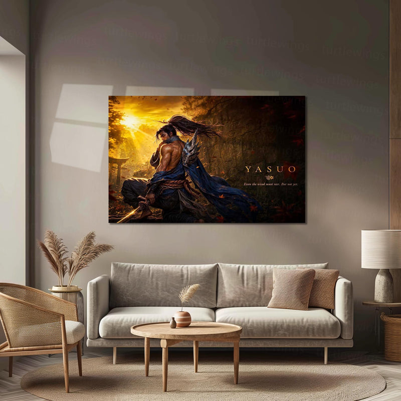 Game Metal Poster | Yasuo – Even The Wind Must Rest Metal Poster League Inspired Wall Art | Samurai Warrior Gaming Metal Frame