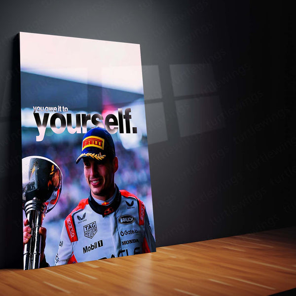 Quote Metal Poster | Max Verstappen – You Owe It To Yourself Metal Frame Self-Belief & Relentless Drive Wall Art | Champion Mindset Motivation Metal Poster