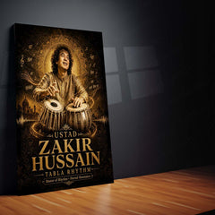 Ustad Zakir Hussain – Tabla Rhythm | Indian Classical Music Legend Metal Frame Wall Art by TurtleWings