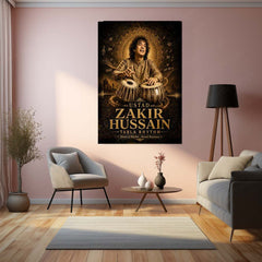 Ustad Zakir Hussain – Tabla Rhythm | Indian Classical Music Legend Metal Frame Wall Art by TurtleWings