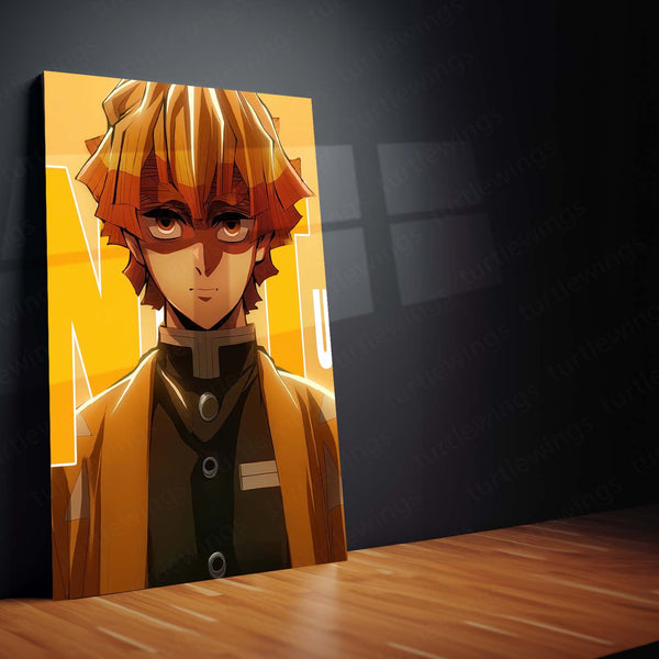 Anime Metal Poster Set of 3 | Zenitsu Agatsuma Minimalist Demon Slayer Triptych Wall Art