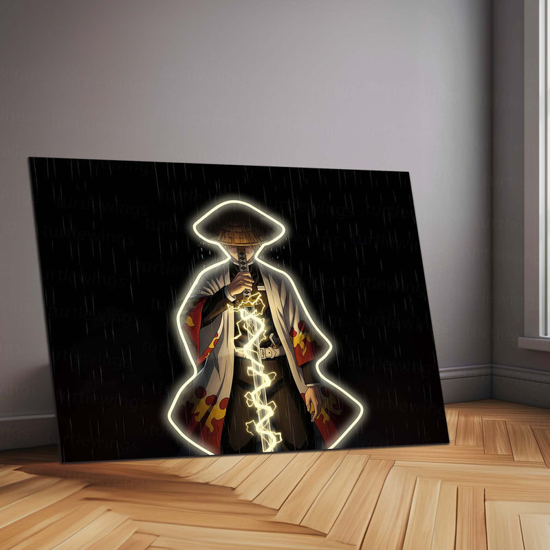 Demon Slayer Zenitsu Neon LED Metal Frame | Thunder Breathing Anime Poster | Kimetsu no Yaiba Wall Art