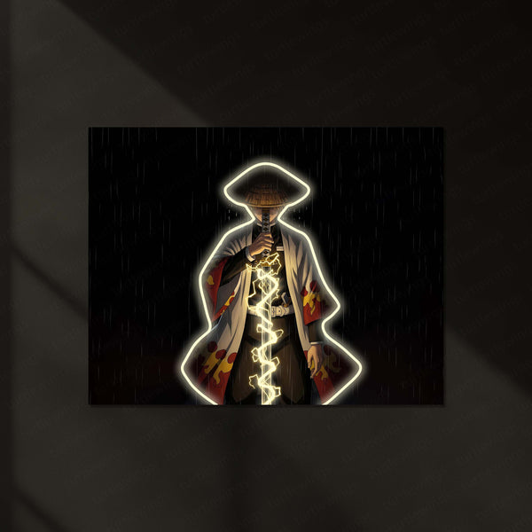 Demon Slayer Zenitsu Neon LED Metal Frame | Thunder Breathing Anime Poster | Kimetsu no Yaiba Wall Art