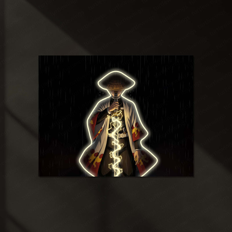 Demon Slayer Zenitsu Neon LED Metal Frame | Thunder Breathing Anime Poster | Kimetsu no Yaiba Wall Art