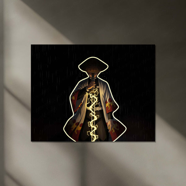 Demon Slayer Zenitsu Neon LED Metal Frame | Thunder Breathing Anime Poster | Kimetsu no Yaiba Wall Art