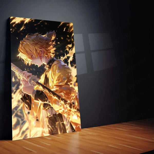 Zenitsu Agatsuma Metal Poster – Demon Slayer | Lightning-Fast Warrior Wall Art - TURTLEWINGS 