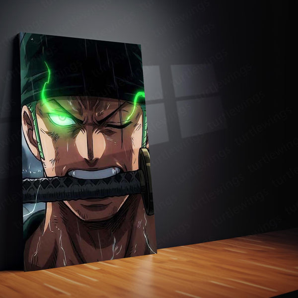 Anime Metal Poster Set of 3 | Roronoa Zoro Demon Aura Triptych Wall Art