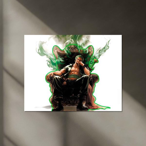 Roronoa Zoro King Neon LED Frame | One Piece Anime Wall Art | Throne Aura Swordsman Design
